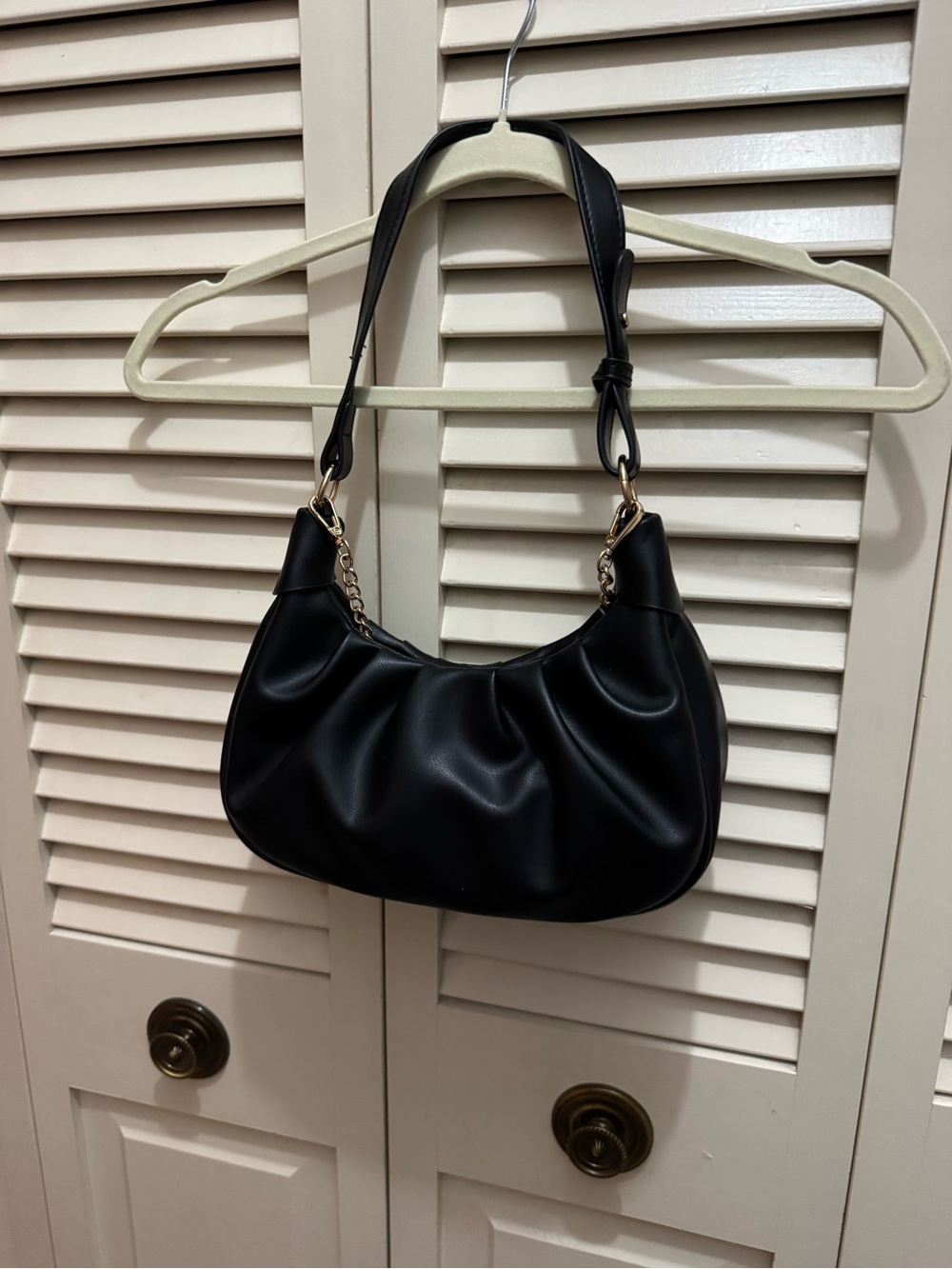 Black Shoulder Hobo Bag with Gold Chain Accent